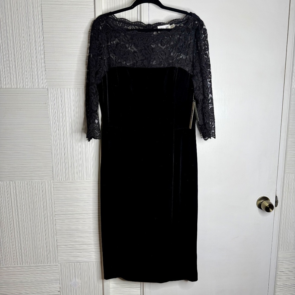 Eliza J Lace & Velvet Sheath Black Evening Dress - Brand New - Size 18